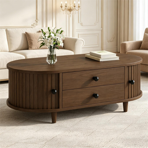 Oval coffee table with two - coffee,