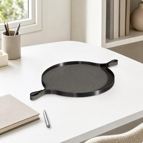 Metal and leather tray - tray, black