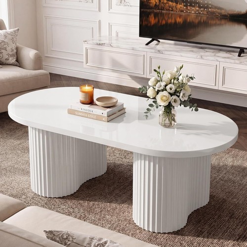 120cm white oval coffee table - white,