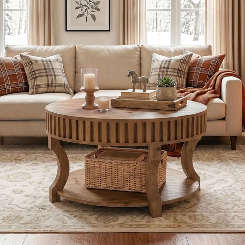 Tier round solid wood coffee - 2-tier,