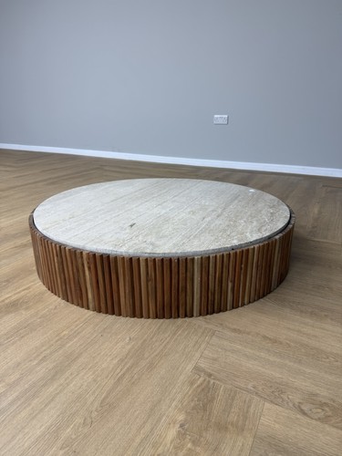 Round coffee table with stone - coffee,
